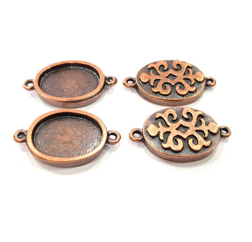 4 Copper Connector Blank Mosaic Base inlay Blank Necklace Blank Resin Mountings Antique Copper Plated Metal ( 20x15 mm oval blank) G11811
