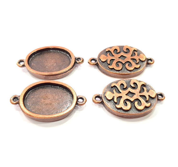 4 Copper Connector Blank Mosaic Base inlay Blank Necklace Blank Resin Mountings Antique Copper Plated Metal ( 20x15 mm oval blank) G11811