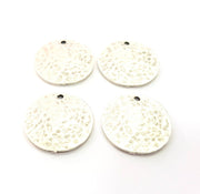 4 Hammered Round Charm Connector Silver Charms Antique Silver Plated Metal (20mm) G11814