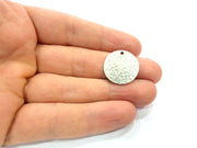 4 Hammered Round Charm Connector Silver Charms Antique Silver Plated Metal (20mm) G11814