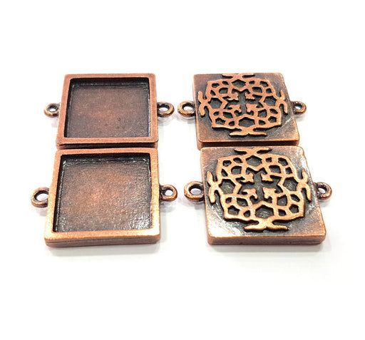 4 Copper Connector Blank Mosaic Base inlay Blank Necklace Blank Resin Mountings Antique Copper Plated Metal ( 20 mm square blank) G11815
