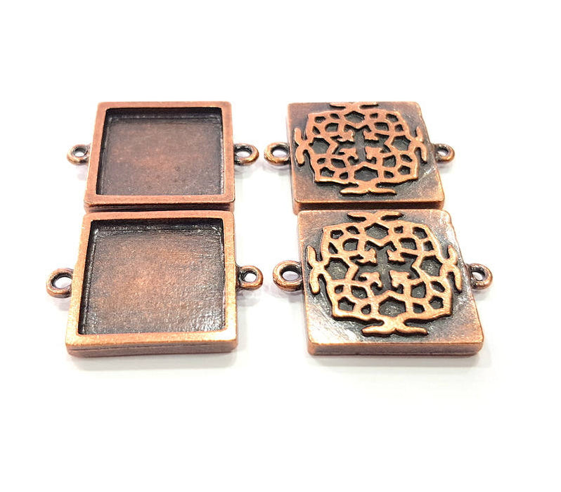 4 Copper Connector Blank Mosaic Base inlay Blank Necklace Blank Resin Mountings Antique Copper Plated Metal ( 20 mm square blank) G11815