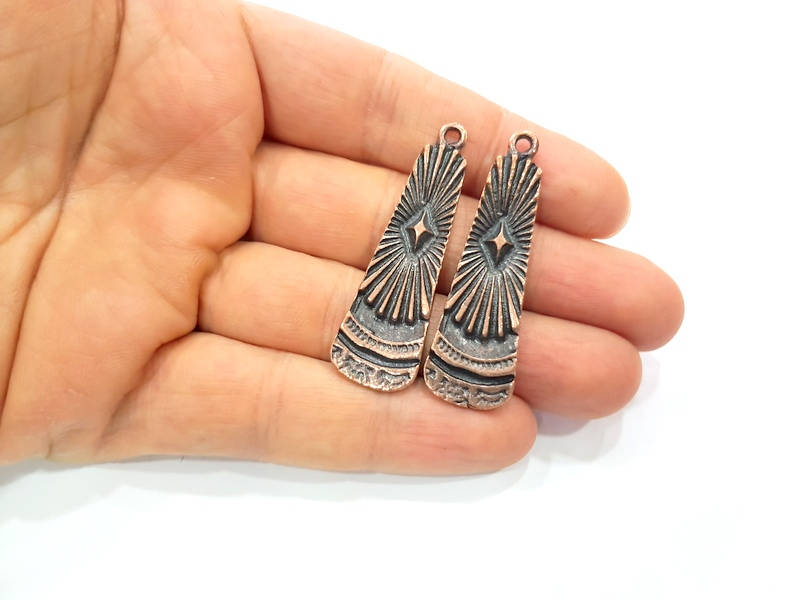 2 Tribal Charm Copper Charm Antique Copper Charm Antique Copper Plated Metal (48x15mm) G11824