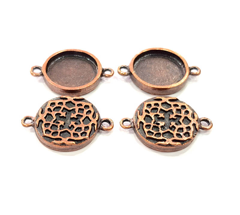 4 Copper Connector Blank Mosaic Base inlay Blank Necklace Blank Resin Mountings Antique Copper Plated Metal ( 16 mm round blank) G11825
