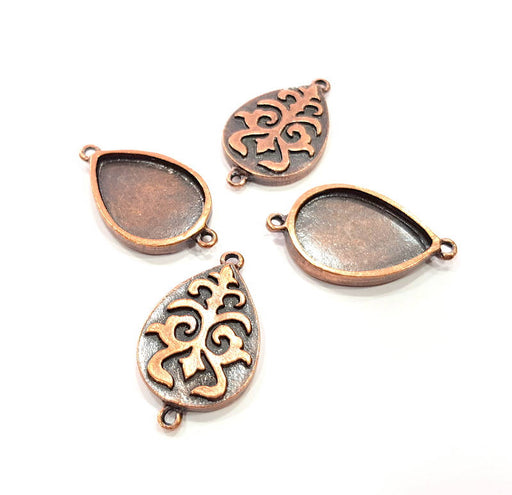 4 Copper Connector Blank Mosaic Base inlay Blank Necklace Blank Resin Mountings Antique Copper Plated Metal ( 18x13 mm drop blank) G11828