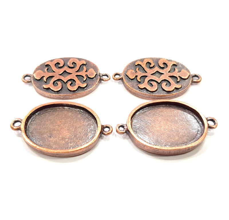 4 Copper Connector Blank Mosaic Base inlay Blank Necklace Blank Resin Mountings Antique Copper Plated Metal ( 25x18 mm oval blank) G11829
