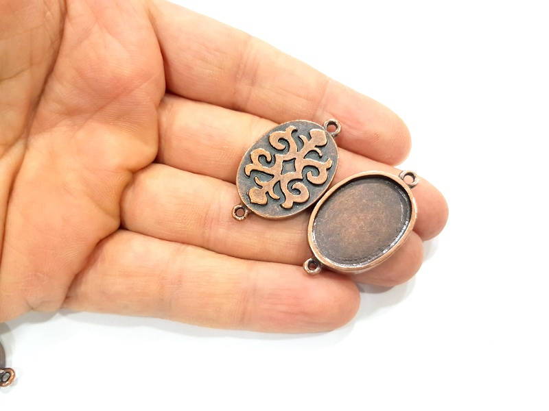 4 Copper Connector Blank Mosaic Base inlay Blank Necklace Blank Resin Mountings Antique Copper Plated Metal ( 25x18 mm oval blank) G11829
