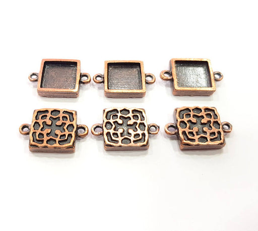 6 Copper Connector Blank Mosaic Base inlay Blank Necklace Blank Resin Mountings Antique Copper Plated Metal ( 12x12 mm square blank) G11832