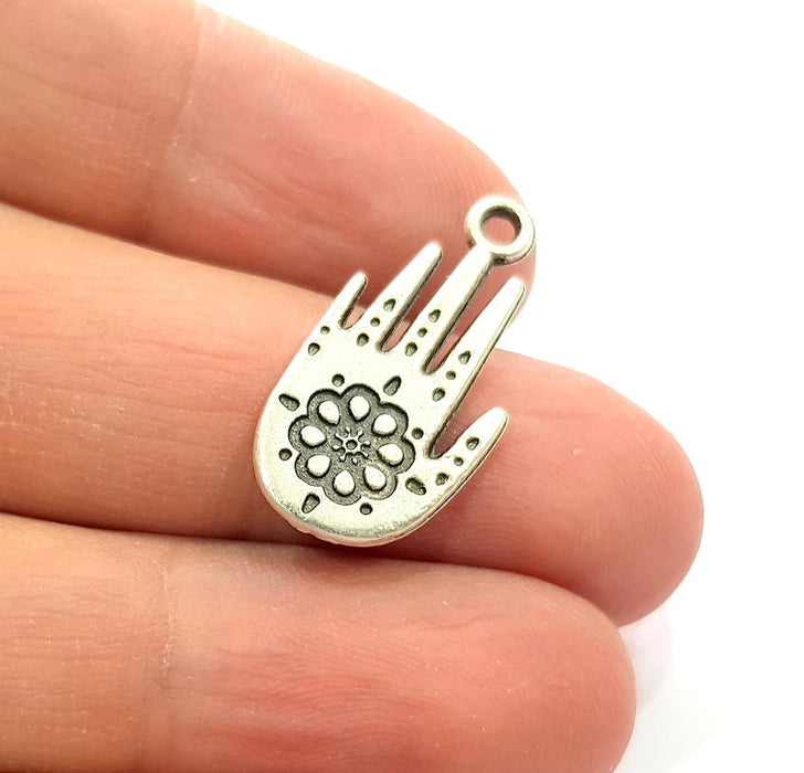5 Hand Charm Silver Charms Antique Silver Plated Metal (25x13mm) G12670