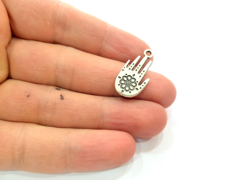 5 Hand Charm Silver Charms Antique Silver Plated Metal (25x13mm) G12670
