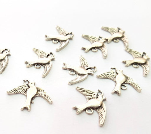 10 Bird Charm Silver Charms Antique Silver Plated Metal (21x16mm) G12672