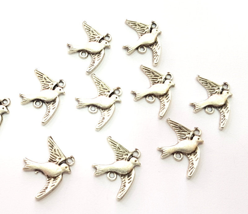 10 Bird Charm Silver Charms Antique Silver Plated Metal (21x16mm) G12672