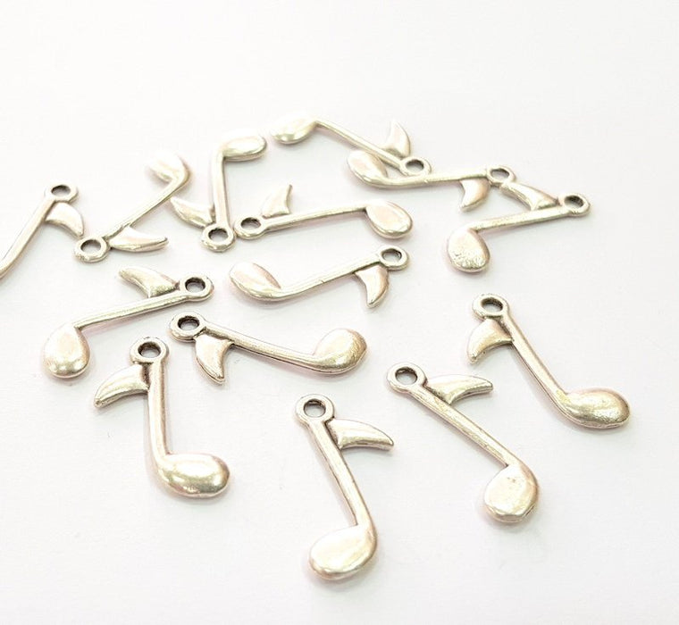 10 Musical Note Charm Silver Charms Antique Silver Plated Metal (23x10mm) G12673