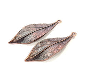 4 Copper Leaf Charm Antique Copper Charm Antique Copper Plated Metal (44x14mm) G11848