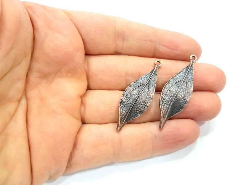 4 Copper Leaf Charm Antique Copper Charm Antique Copper Plated Metal (44x14mm) G11848
