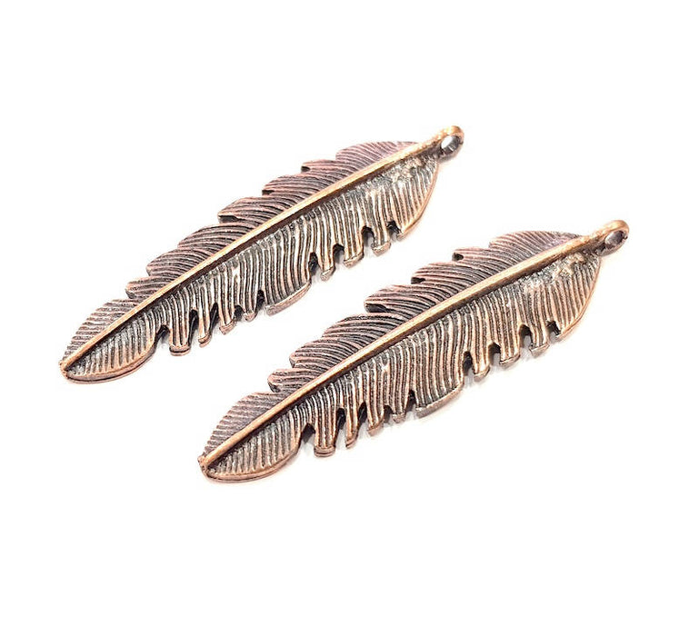 2 Copper Color Feather Charm Antique Copper Charm Antique Copper Plated Metal  (50x14mm) G11850