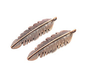 2 Copper Color Feather Charm Antique Copper Charm Antique Copper Plated Metal  (50x14mm) G11850