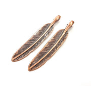 4 Copper Feather Charm Antique Copper Charm Antique Copper Plated Metal  (55x9mm) G17512