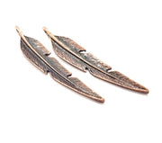 2 Copper Feather Charm Antique Copper Charm Antique Copper Plated Metal  (66x12mm) G11852
