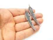 2 Copper Feather Charm Antique Copper Charm Antique Copper Plated Metal  (66x12mm) G11852
