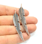 2 Copper Feather Charm Antique Copper Charm Antique Copper Plated Metal  (66x12mm) G11852