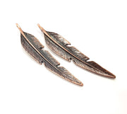 2 Copper Feather Charm Antique Copper Charm Antique Copper Plated Metal  (66x12mm) G11852