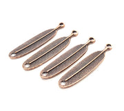 4 Copper Feather Charm Antique Copper Charm Antique Copper Plated Metal  (43x9mm) G11856