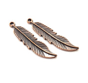 4 Copper Feather Charm Antique Copper Charm Antique Copper Plated Metal  (44x10mm) G11857