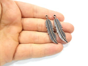 4 Copper Feather Charm Antique Copper Charm Antique Copper Plated Metal  (44x10mm) G11857
