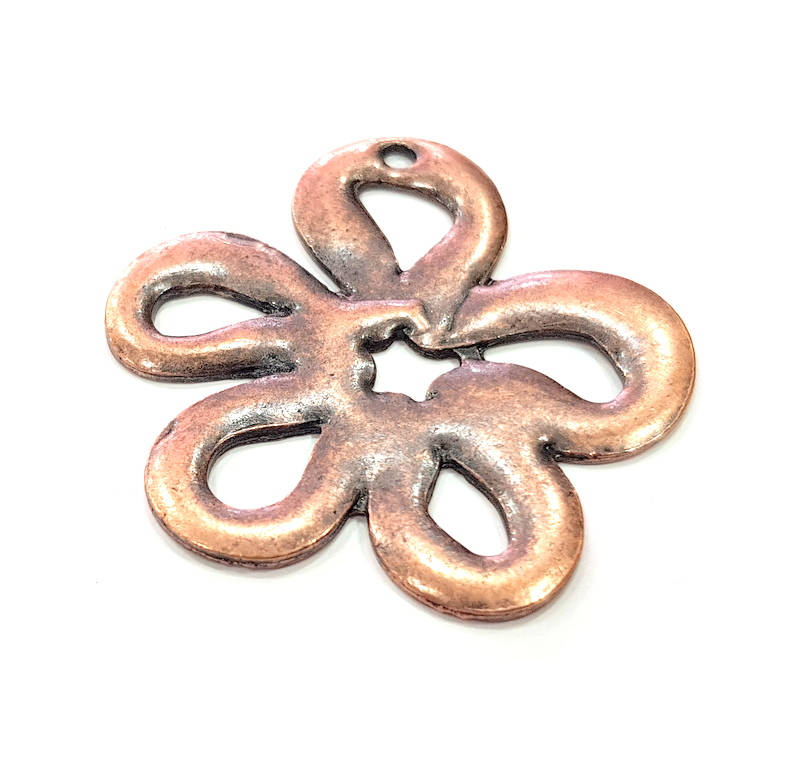 2 Copper Flower Pendant Antique Copper Pendant Antique Copper Plated Metal ( 42 mm ) G11868