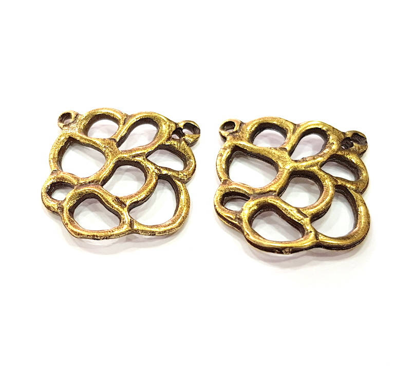 4 Antique Bronze Connector Charm Antique Bronze Plated Metal  (25x23mm) G11876