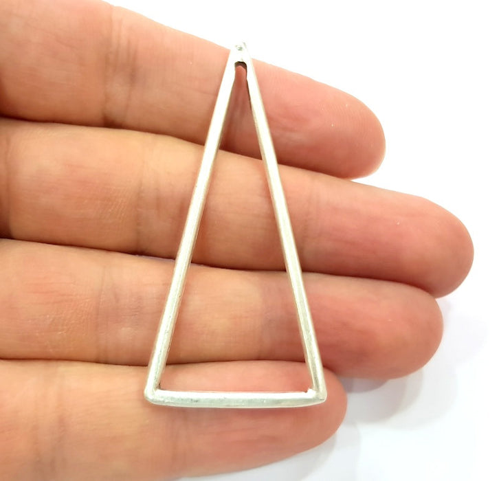 4 Geometric Triangle Charms (61x27mm) Antique Silver Plated Metal  G12702