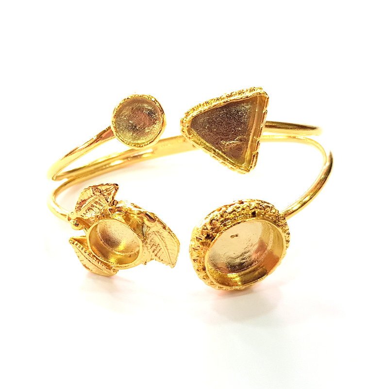 Gold Bangle Blanks Bracelet Blanks Cuff Blanks Adjustable Bracelet Blank Gold Plated Brass (16mm + 13x13mm + 10mm + 9mm Blanks ) G12754