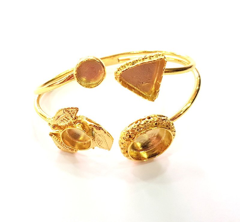 Gold Bangle Blanks Bracelet Blanks Cuff Blanks Adjustable Bracelet Blank Gold Plated Brass (16mm + 13x13mm + 10mm + 9mm Blanks ) G12754