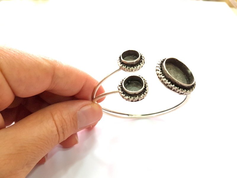Silver Bracelet Blank Bangle Blank Cuff Blank Adjustable Bracelet inlay Blank Antique Silver Plated Brass (20mm and 10mm Blanks) G12768