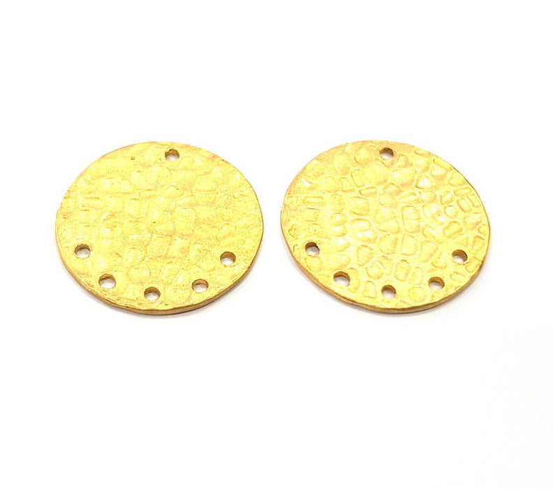 2 Raw Brass Hammered Connector Charms 21mm  G11923