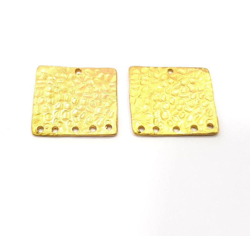 2 Raw Brass Hammered Connector Charms 21mm  G11924