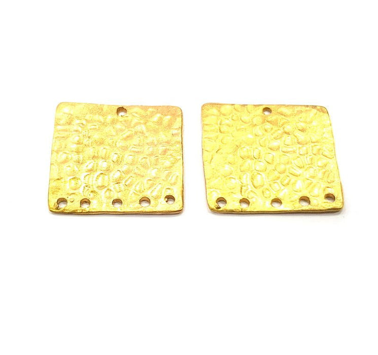 2 Raw Brass Hammered Connector Charms 21mm  G11924