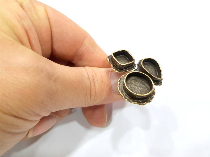 Antique Bronze Ring Blank Ring Setting inlay Blank Mosaic Bezel Base Cabochon Mountings (14+10+14x10mm ) Antique Bronze Plated Brass G11934