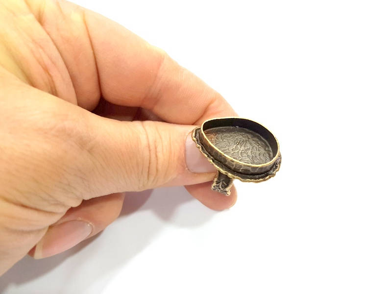 Antique Bronze Ring Blank Ring Setting inlay Blank Mosaic Bezel Base Cabochon Mountings ( 25x18 mm blank) Antique Bronze Plated Brass G11937