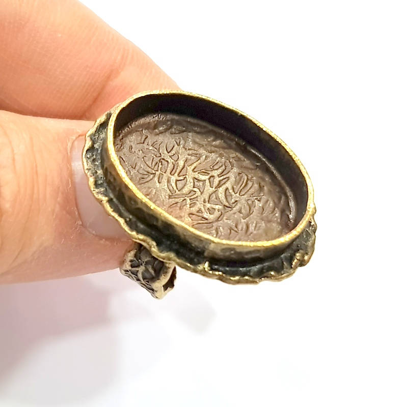 Antique Bronze Ring Blank Ring Setting inlay Blank Mosaic Bezel Base Cabochon Mountings ( 24x17 mm blank) Antique Bronze Plated Brass G11938