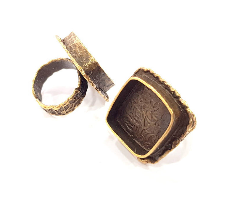 Antique Bronze Ring Blank Ring Setting inlay Blank Mosaic Bezel Base Cabochon Mountings ( 18x18 mm blank) Antique Bronze Plated Brass G11939