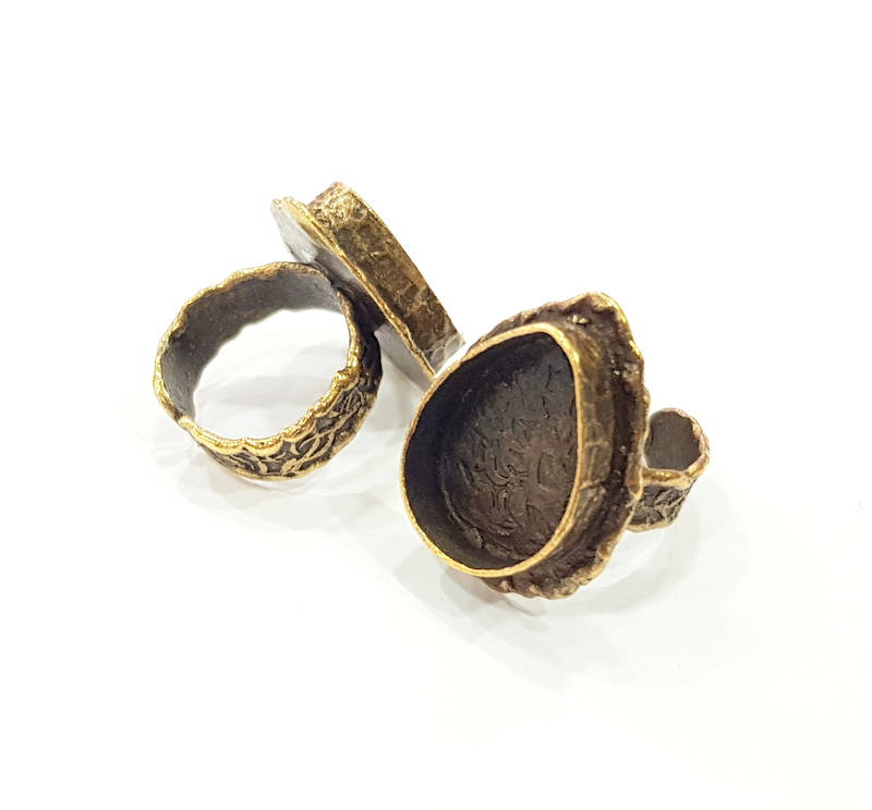 Antique Bronze Ring Blank Ring Setting inlay Blank Mosaic Bezel Base Cabochon Mountings ( 20x15 mm blank) Antique Bronze Plated Brass G11941