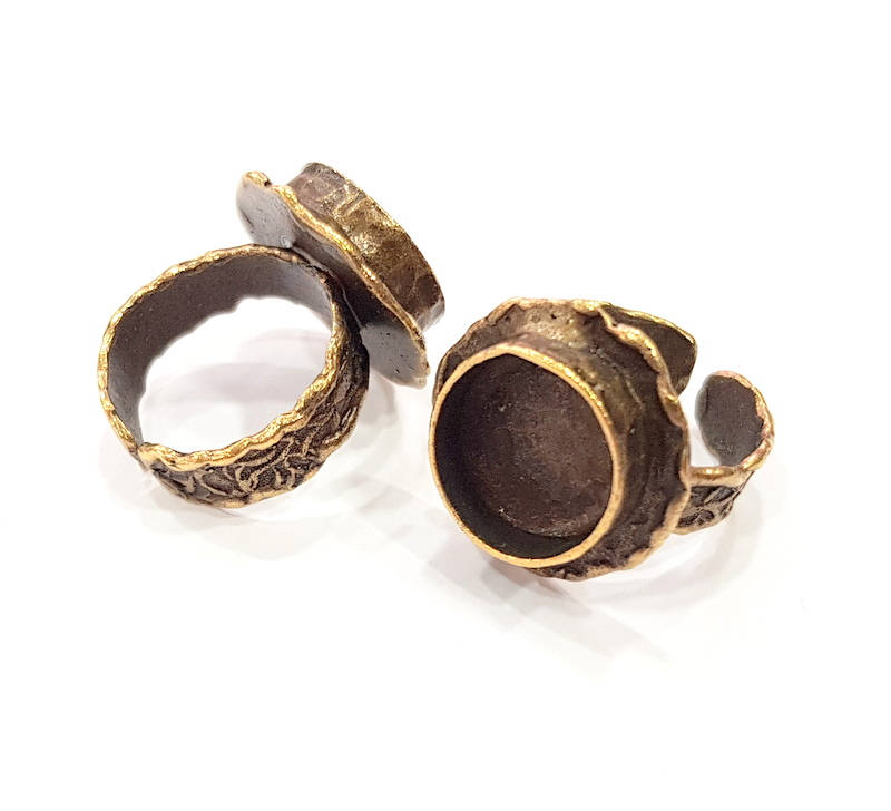 Antique Bronze Ring Blank Ring Setting inlay Blank Mosaic Bezel Base Cabochon Mountings ( 14 mm blank) Antique Bronze Plated Brass G11942