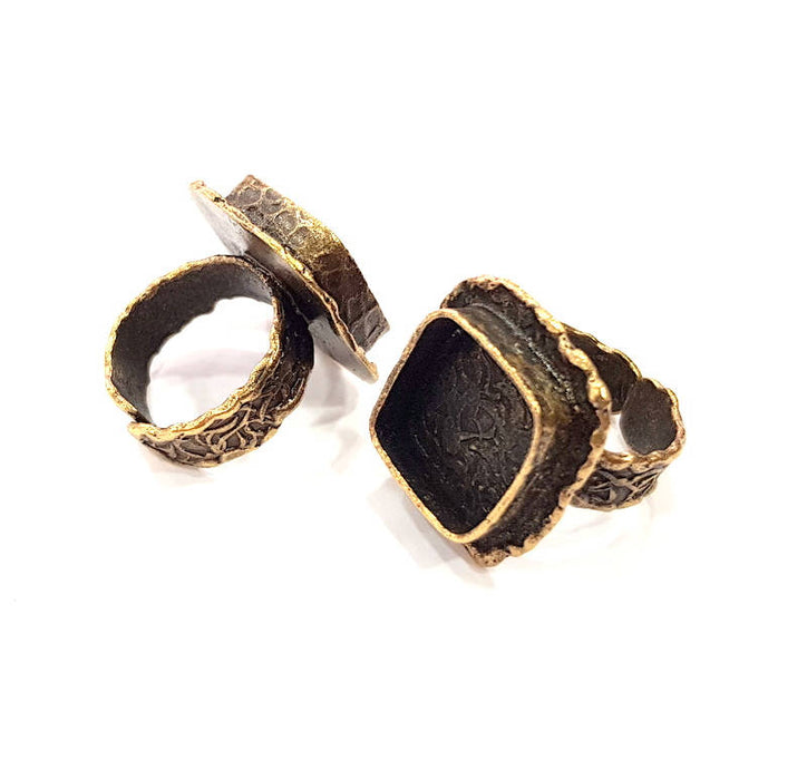 Antique Bronze Ring Blank Ring Setting inlay Blank Mosaic Bezel Base Cabochon Mountings ( 14x14 mm blank) Antique Bronze Plated Brass G11943