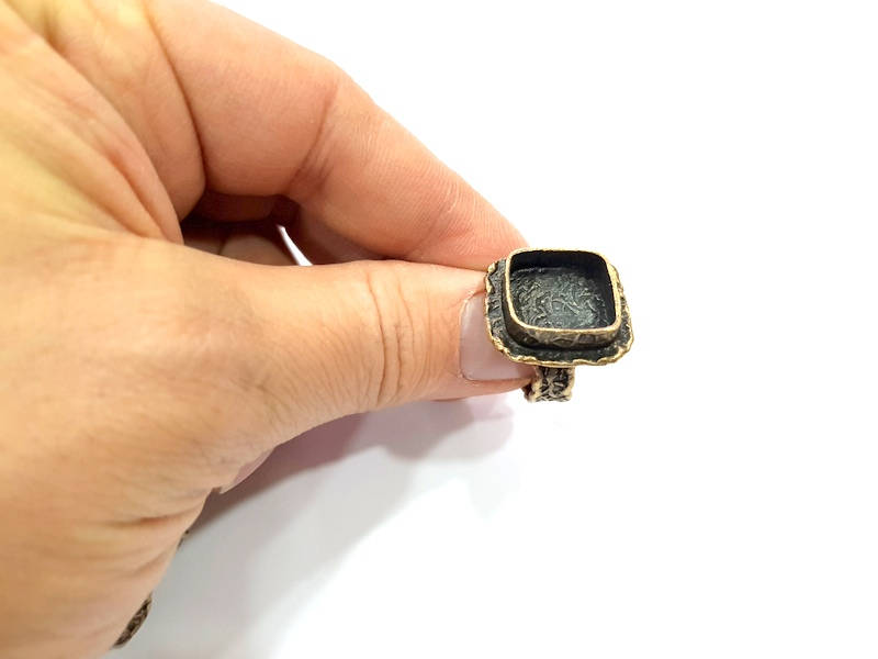 Antique Bronze Ring Blank Ring Setting inlay Blank Mosaic Bezel Base Cabochon Mountings ( 14x14 mm blank) Antique Bronze Plated Brass G11943