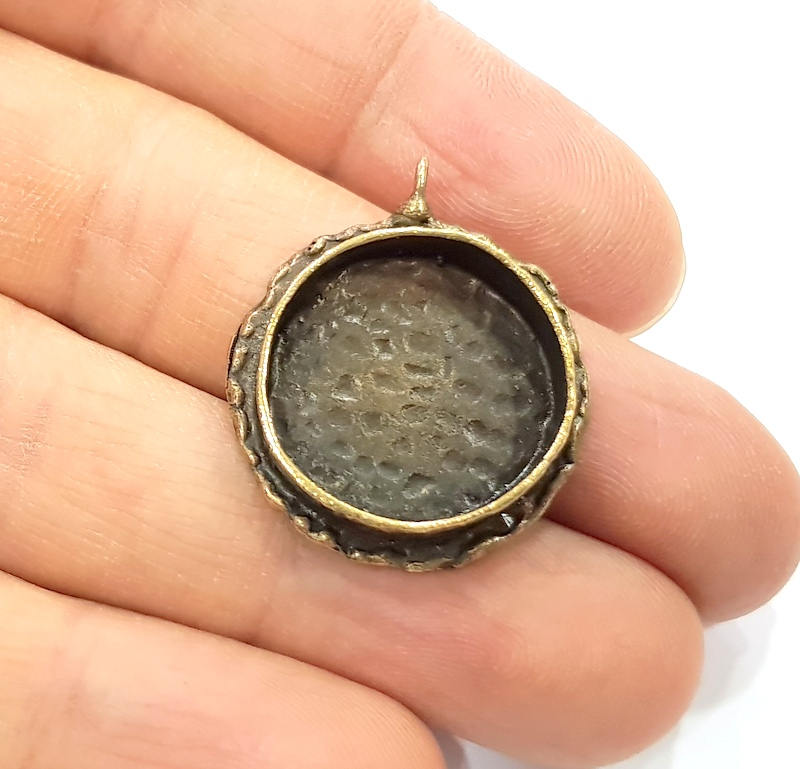Antique Bronze Pendant Blank inlay Blank Mosaic Blank Resin Blank Bezel Base Mounting Antique Bronze Plated Brass ( 20mm blank) G11955