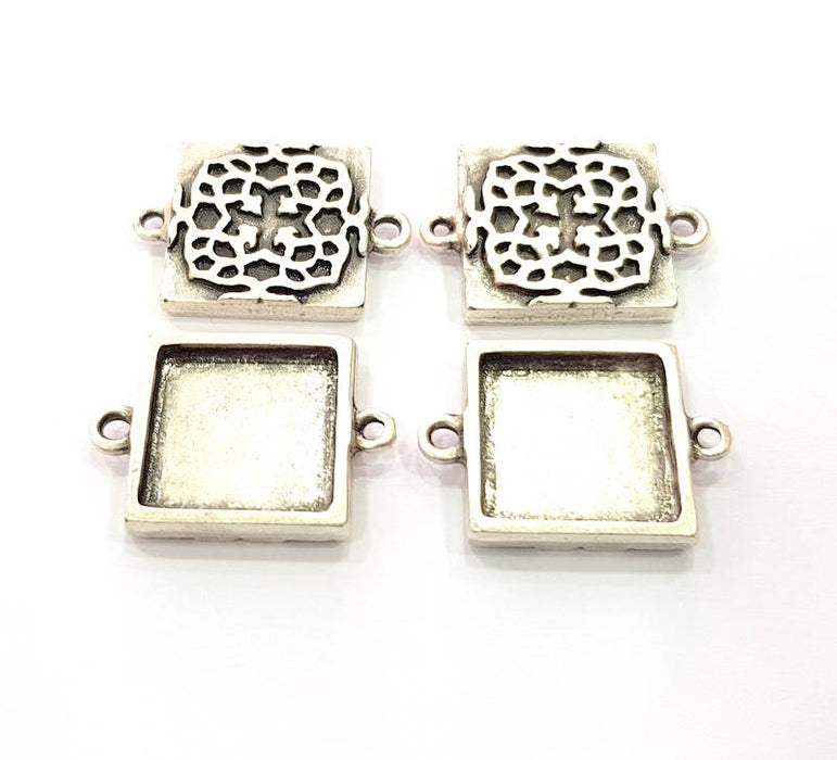 4 Silver Connector Pendant Blank Bezel Base Setting inlay Blank Earring Base Resin Mountings Antique Silver Plated (16 mm blank)  G11968