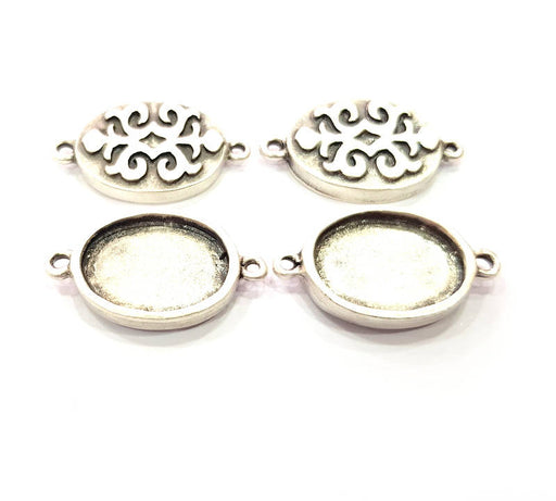 4 Silver Connector Pendant Blank Bezel Base Setting inlay Blank Earring Base Resin Mountings Antique Silver Plated (20x15 mm blank)  G11969