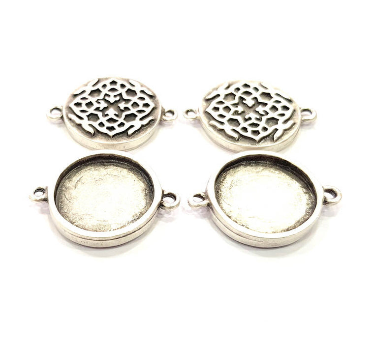 4 Silver Connector Pendant Blank Bezel Base Setting inlay Blank Earring Base Resin Mountings Antique Silver Plated (20 mm blank)  G11973